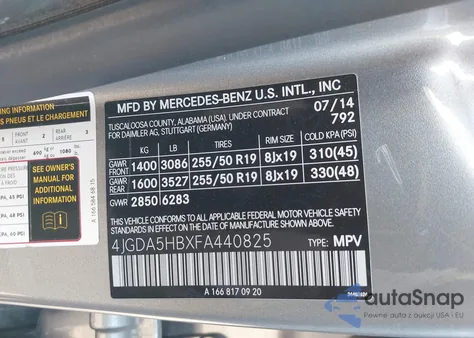 2015 Mercedes-Benz Ml 350 4Matic из США, поврежденный, VIN 4JGDA5HBXFA440825